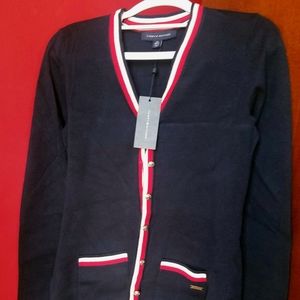 NWT Preppy Midnight Blue, white and red Tommy Hilfiger Cardigan
